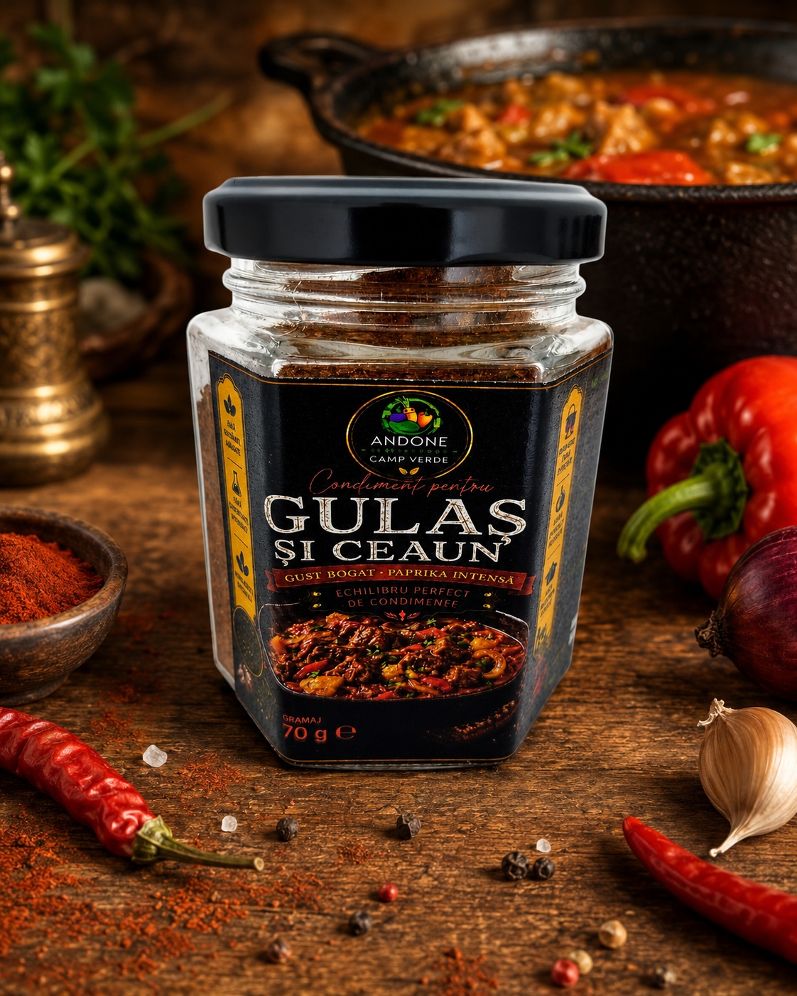 condiment pentru gulaș, condiment gulas, condiment pentru ceaun, condimente ceaun, condimente gulaș, amestec condimente gulaș, condimente naturale, Andone Camp Verde